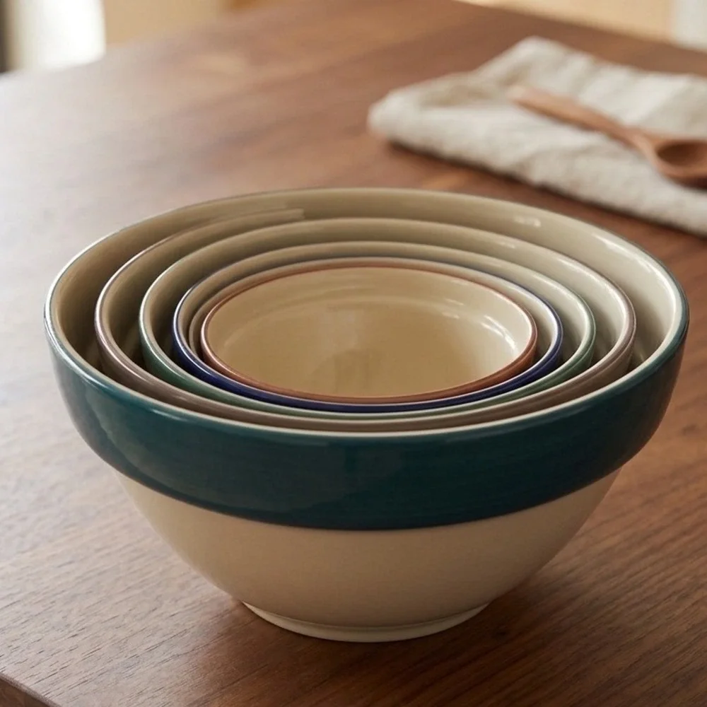 Over and Back Bistro Nesting Mixing Bowl Set‎ 5 Portugal Stoneware Color Band